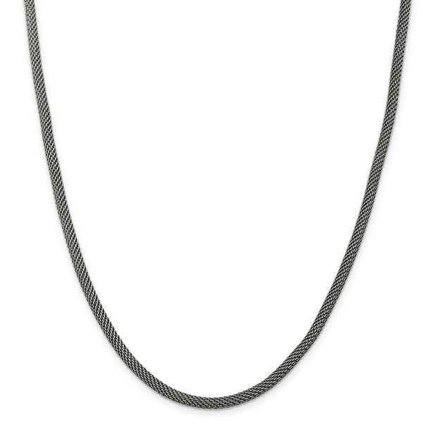 Sterling Silver 4mm Fancy Antiqued Mesh Necklace 